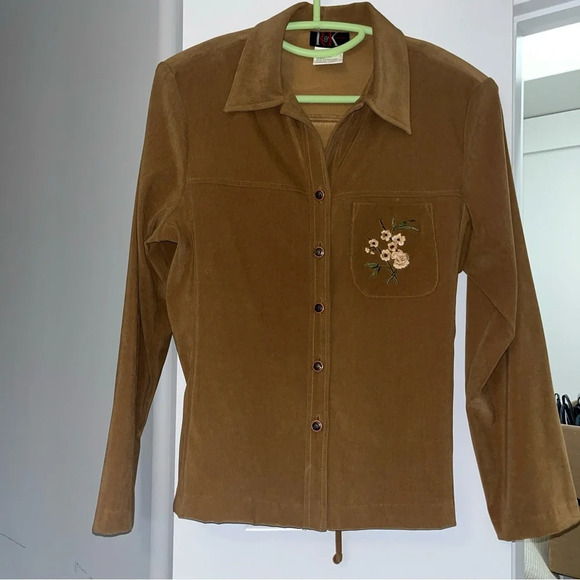 Vintage R&K Originals Floral Khaki Blouse Jacket with Back Tie Size 8 - Picture 1 of 8